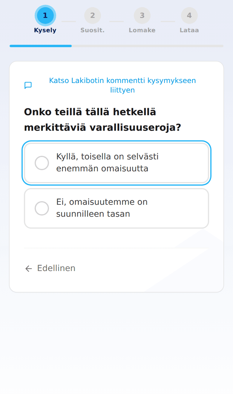 Lomakkeen kysymys puhelimen näytöllä