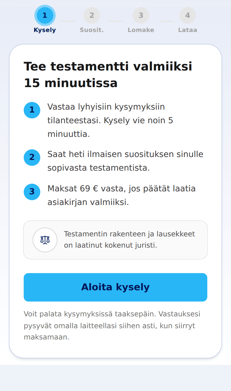 Kyselyn aloitusruutu puhelimen näytöllä